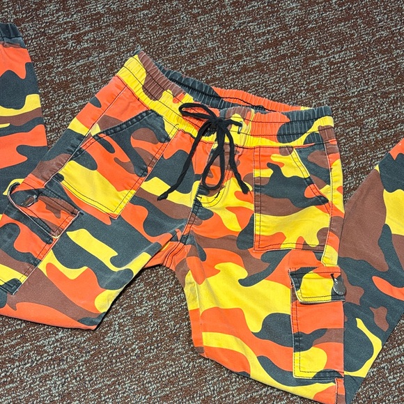 VIP Pants - Vintage Y2K camo print slim joggers women’s elastic waist cargo pants orange